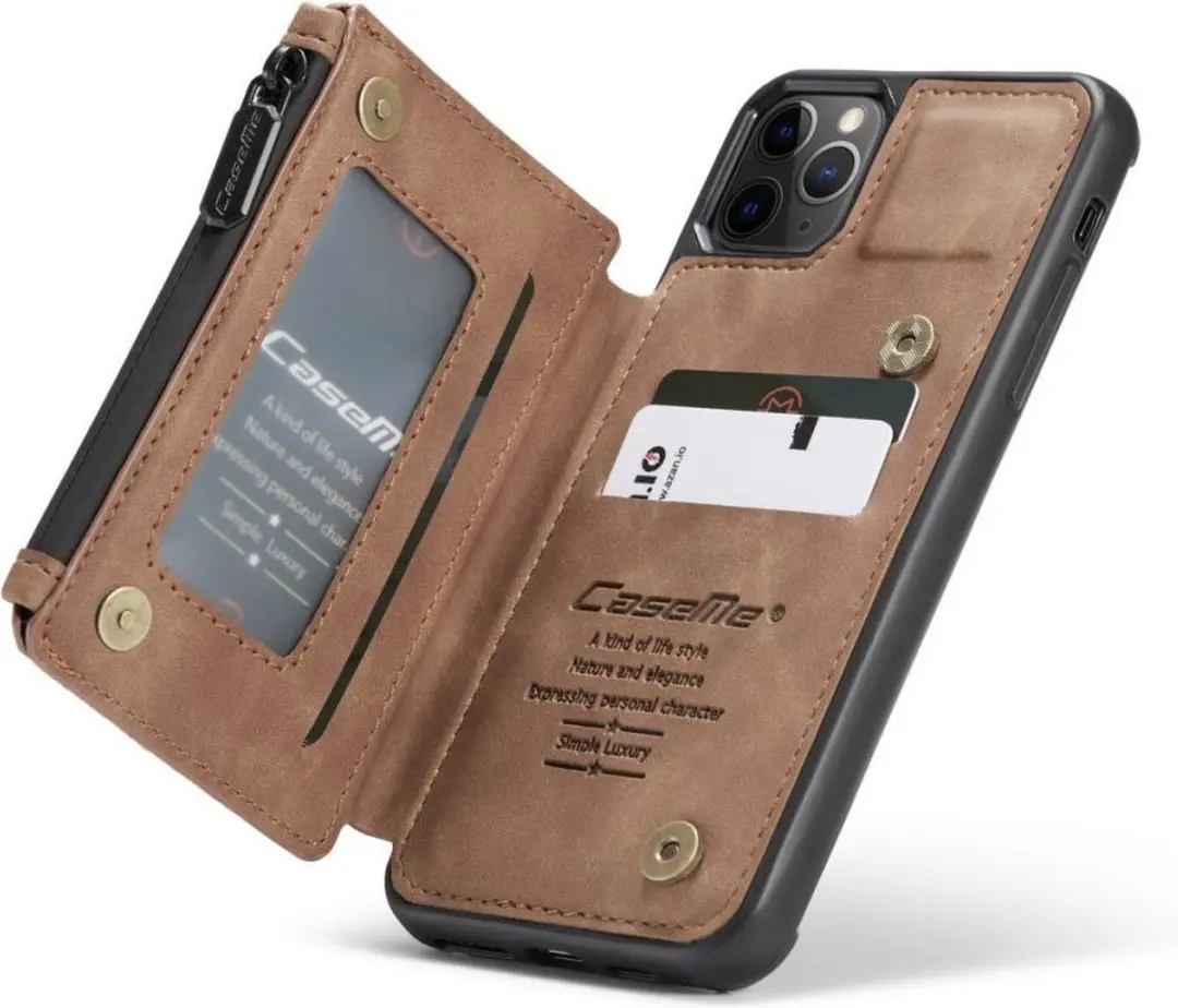 Caseme Back Cover Wallet Kunstleer Hoes iPhone 11 Pro Max - 3 Pasjes - Bruin
