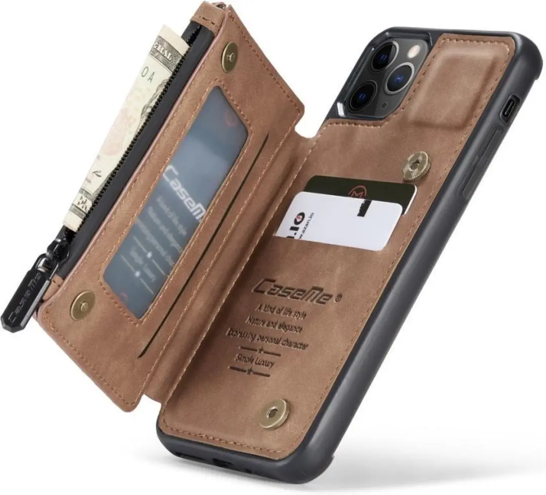 Caseme Back Cover Wallet Kunstleer Hoes iPhone 11 Pro Max - 3 Pasjes - Bruin