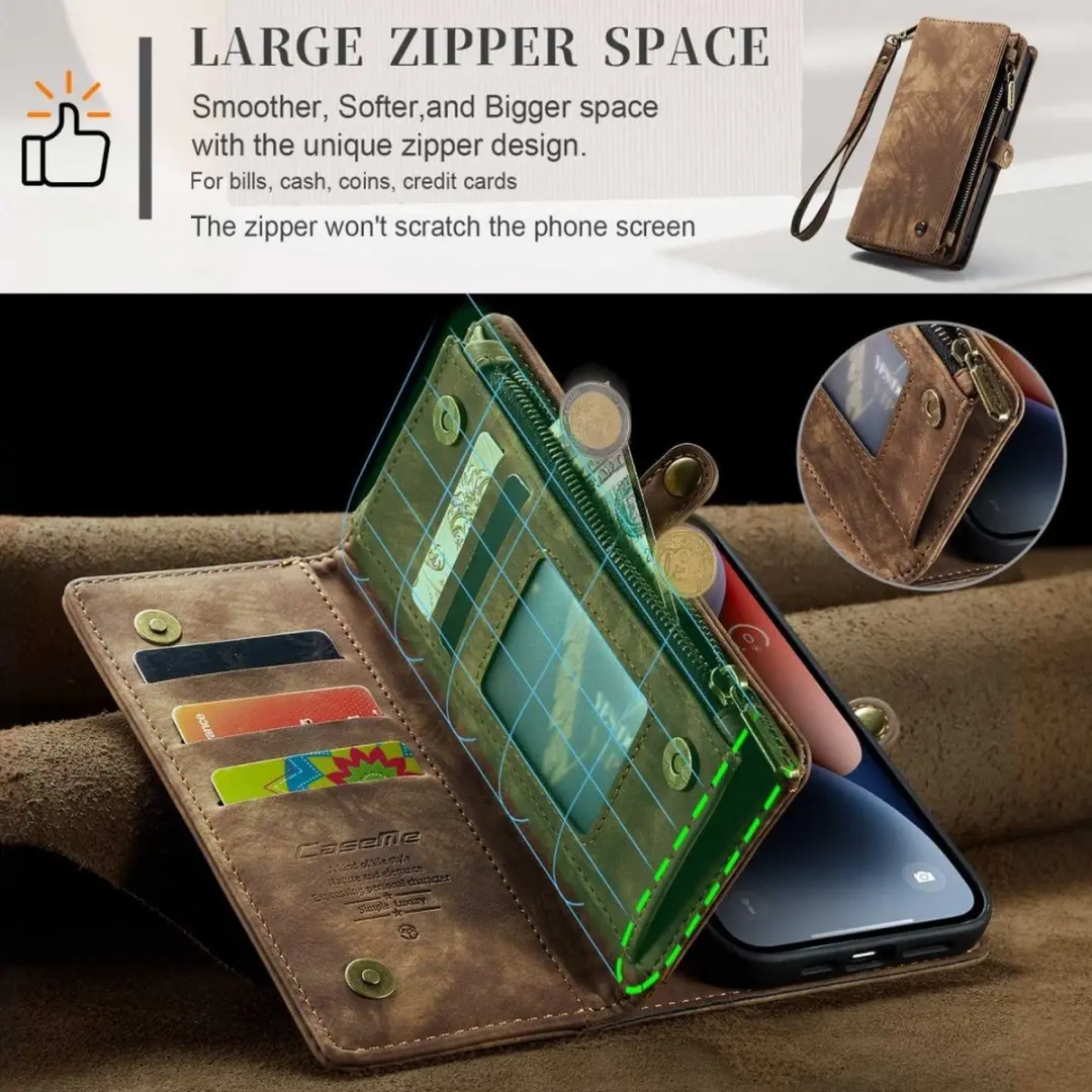 Caseme 008 iPhone 14 Hoesje - Book Case & Portemonnee - 8 Pasjes - Bruin