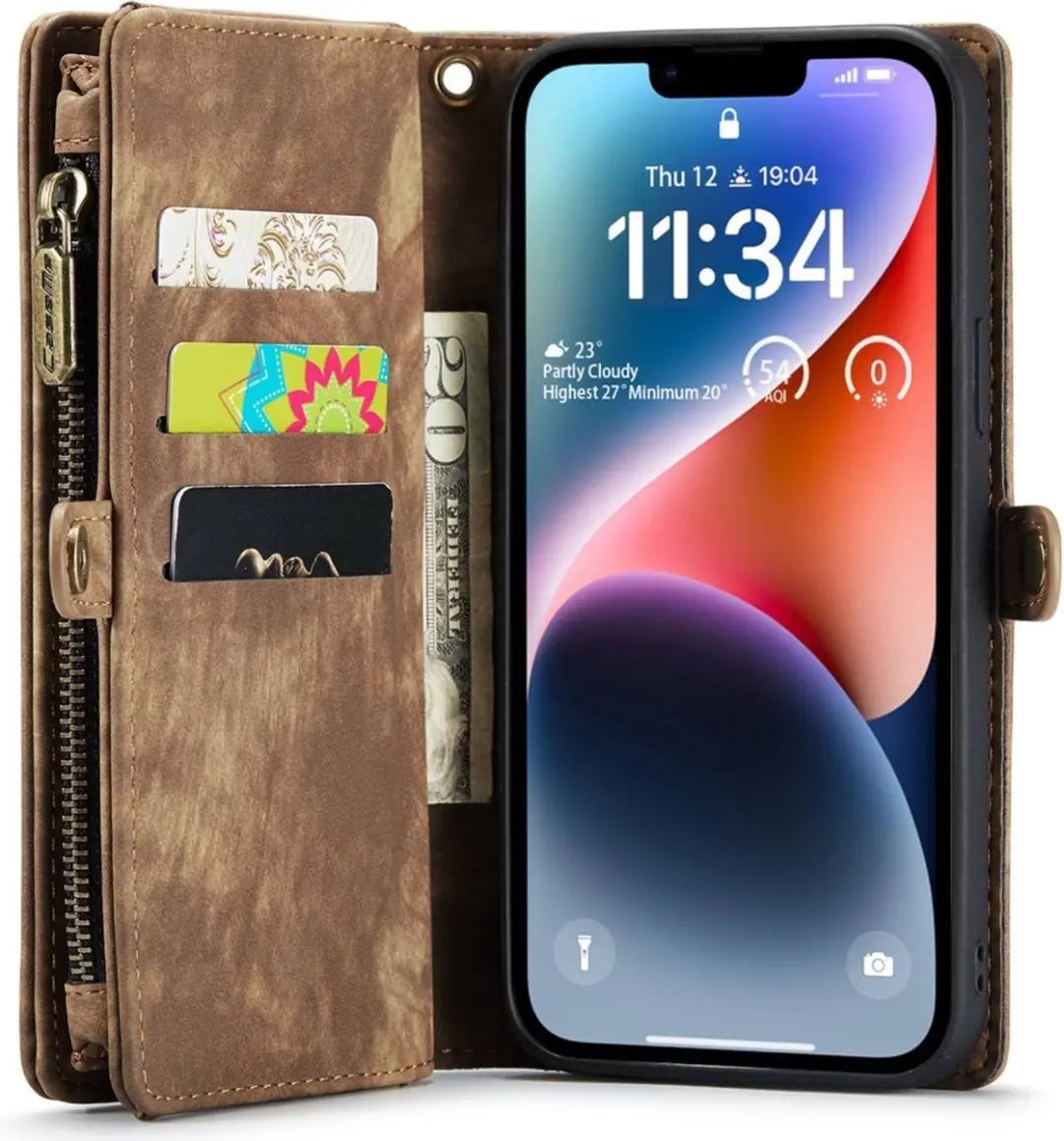 Caseme 008 iPhone 14 Hoesje - Book Case & Portemonnee - 8 Pasjes - Bruin