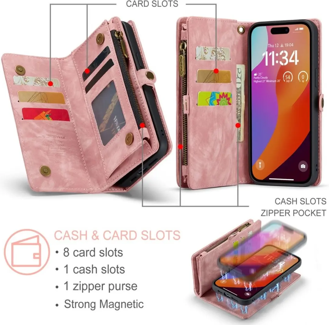 Caseme 008 iPhone 16 Pro Hoesje - Roze - 8 Pasjes