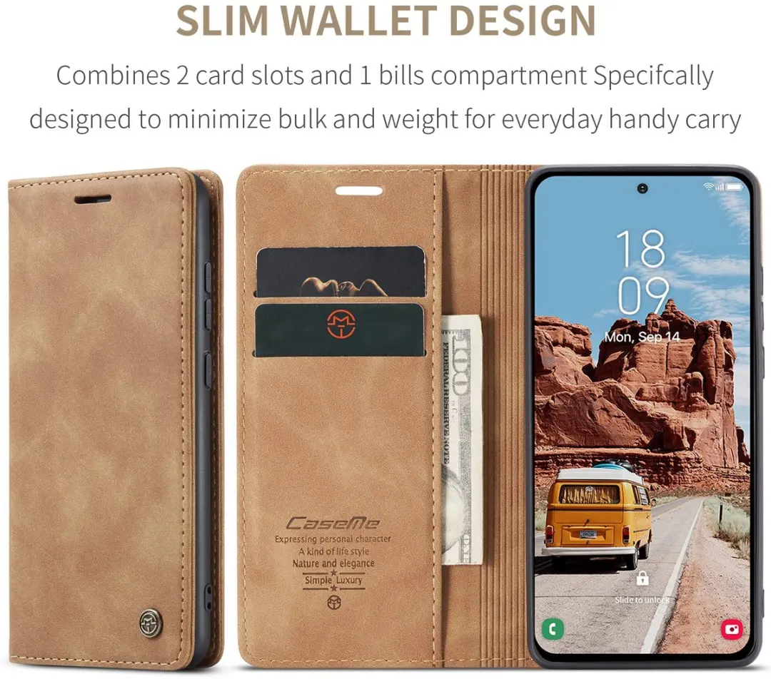 Caseme 013 Book Case Hoesje - Samsung Galaxy S25 FE - 2 Pasjes - Bruin - afbeelding 6 van 6