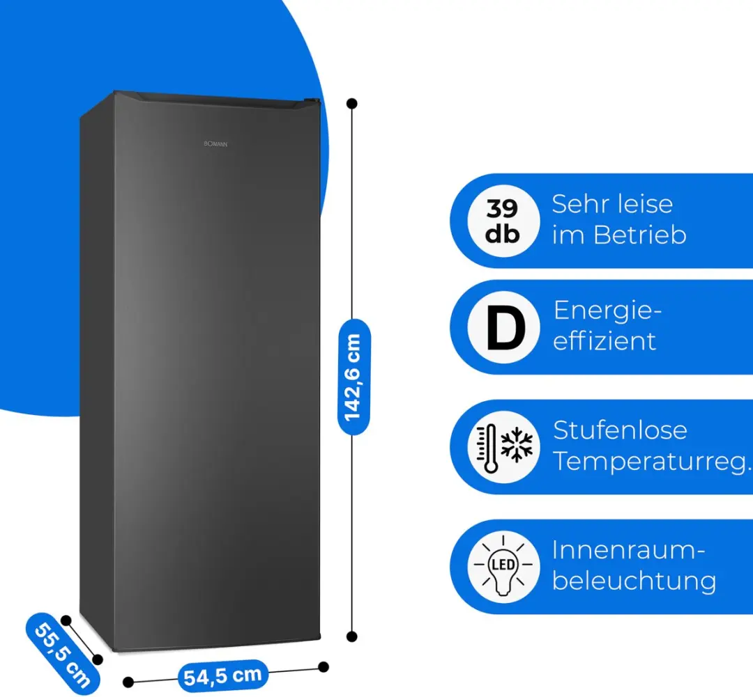 Bomann VS 7363 Koelkast 242L - 143cm - Zwart