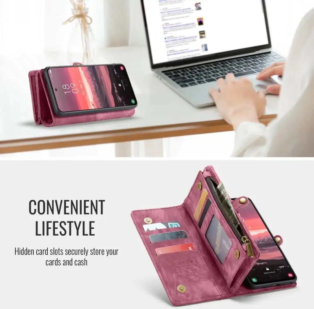 Caseme 008 Book Case Back Cover Samsung Galaxy S25 Edge - Portemonnee Rood - afbeelding 6 van 6