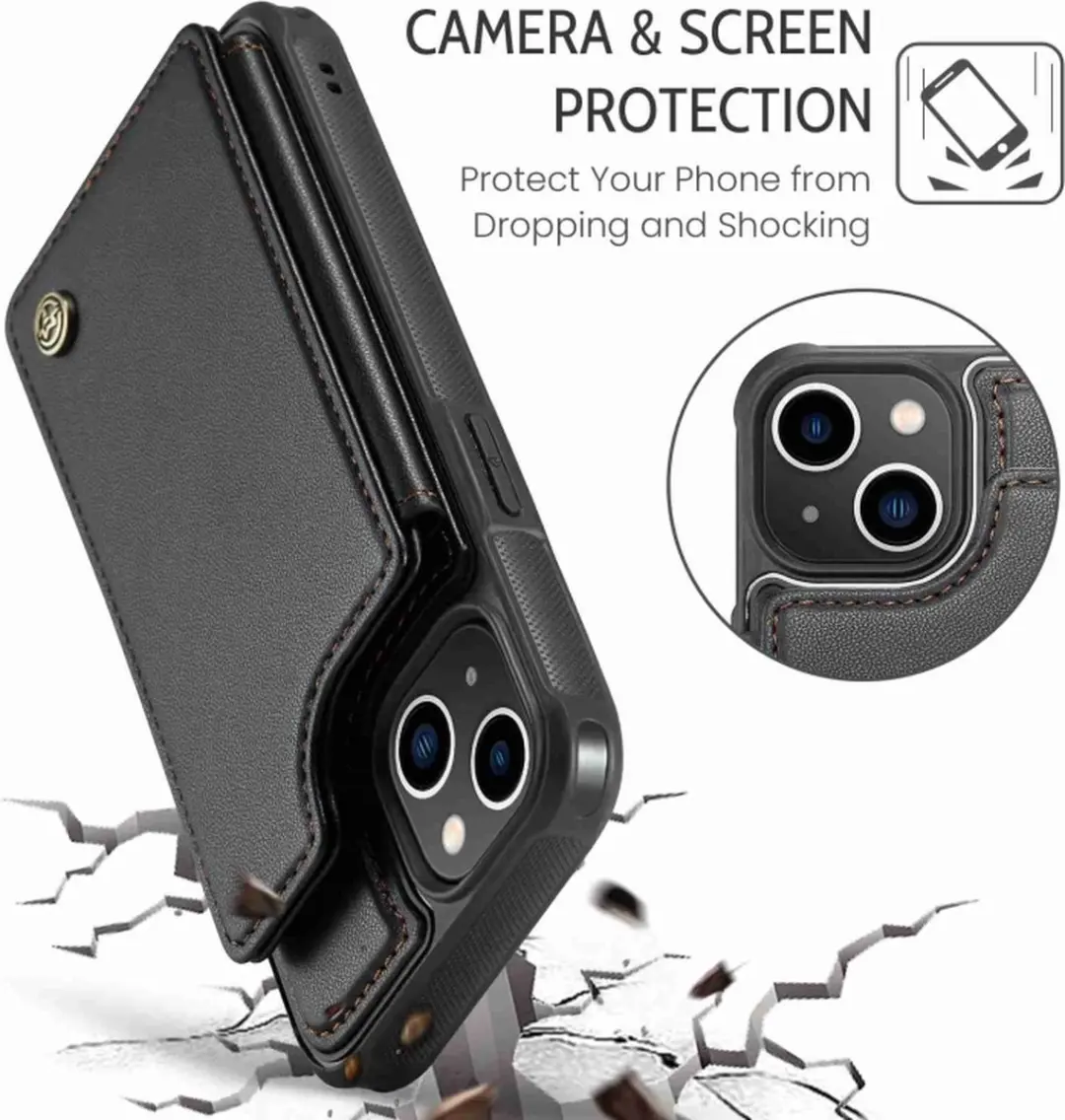 Caseme Portemonnee Backcover iPhone 13 - Anti-RFID - 4 Pasjes - Zwart - afbeelding 6 van 6
