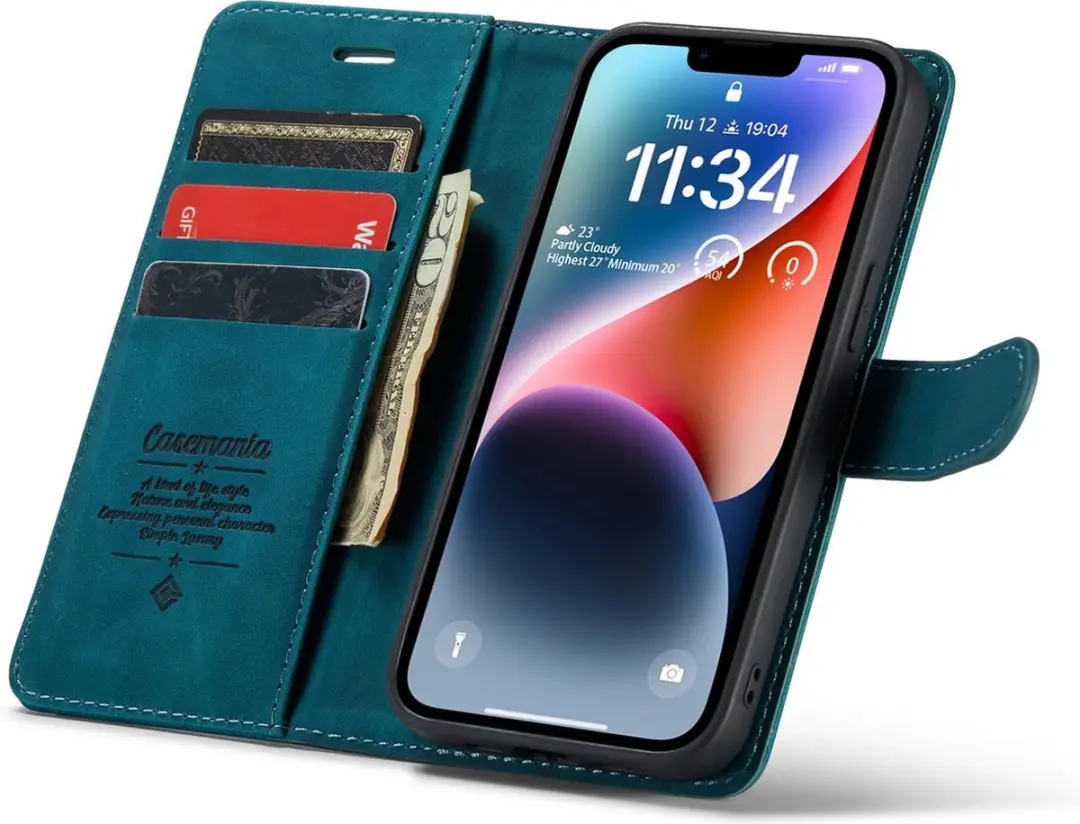 Caseme iPhone 14 Bookcase Hoesje - Groen - 4 Pasjes