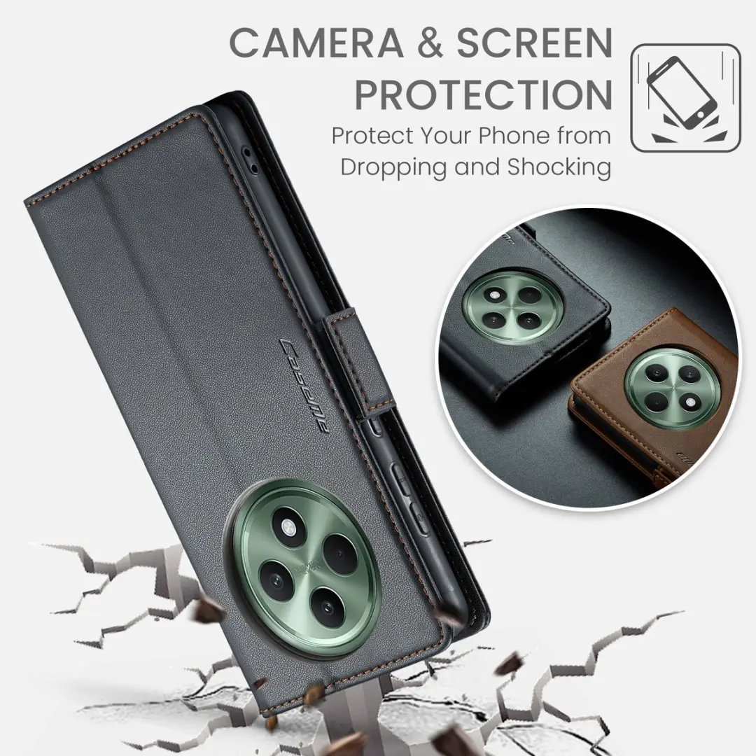 CaseMe Wallet Case OPPO Reno 12 F/FS - RFID & Magneetsluiting - 3 Pasjes - Zwart