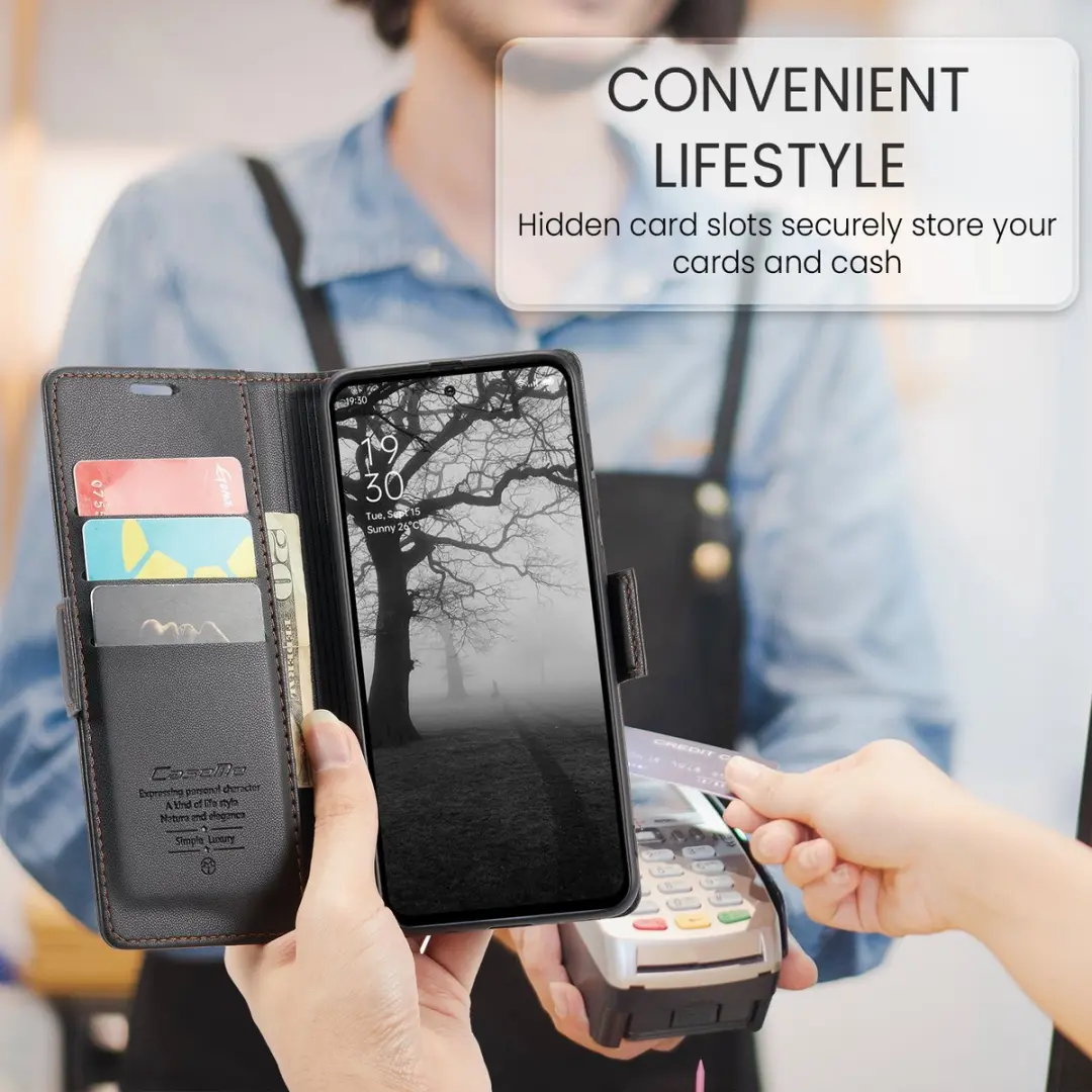 CaseMe Wallet Case OPPO Reno 12 F/FS - RFID & Magneetsluiting - 3 Pasjes - Zwart