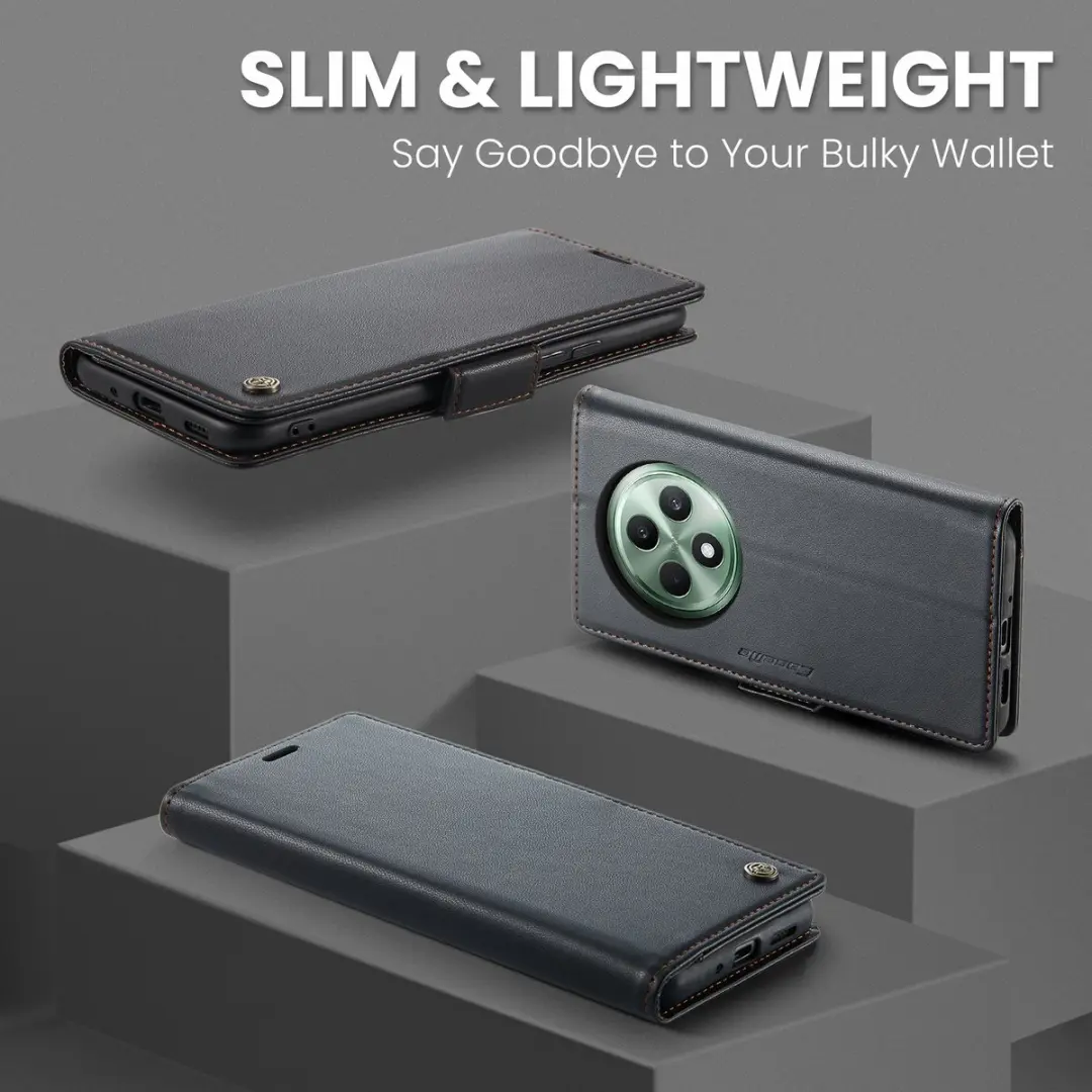 CaseMe Wallet Case OPPO Reno 12 F/FS - RFID & Magneetsluiting - 3 Pasjes - Zwart
