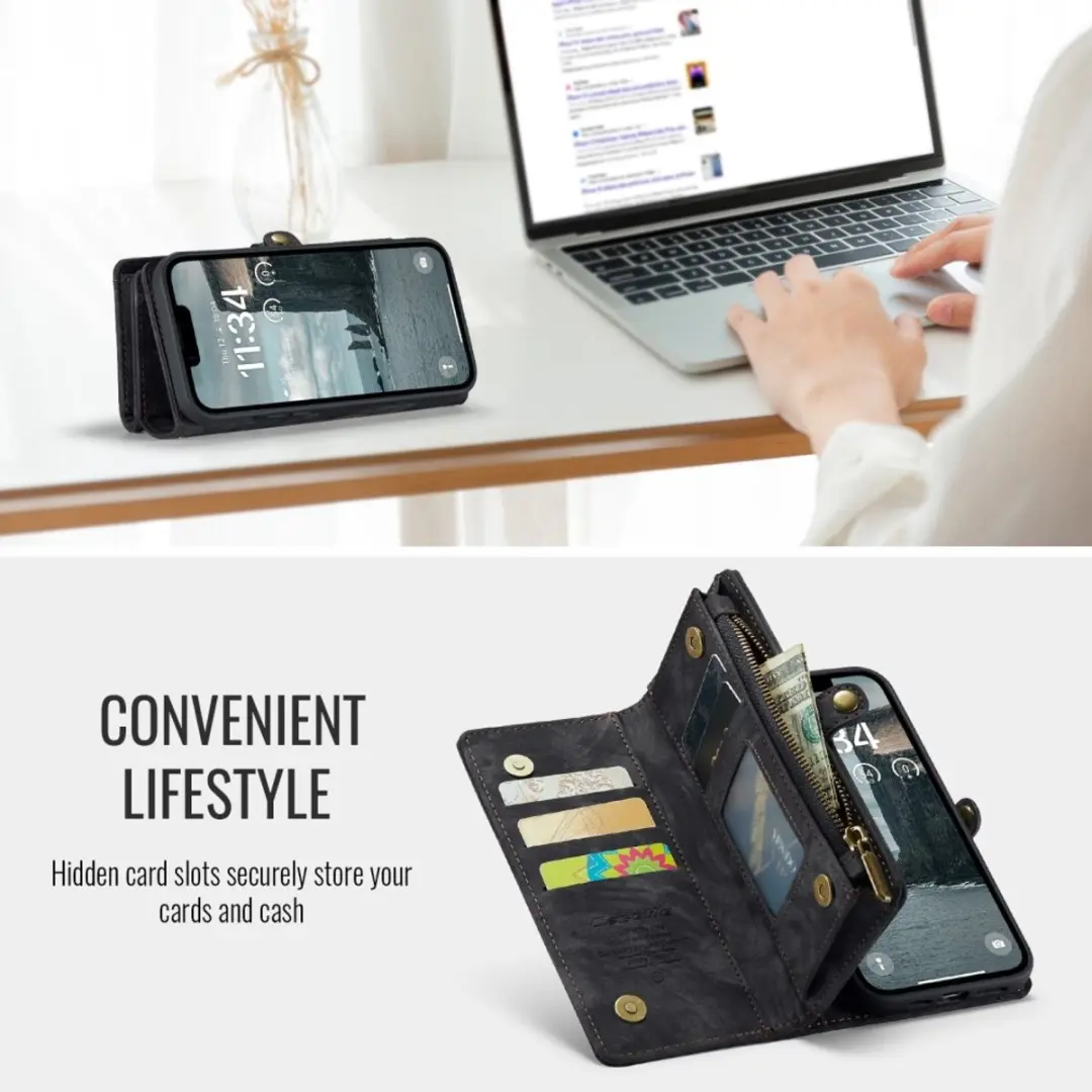 Caseme iPhone 16e Vintage 2-in-1 Portemonnee Hoesje - 8 Pasjes - Zwart