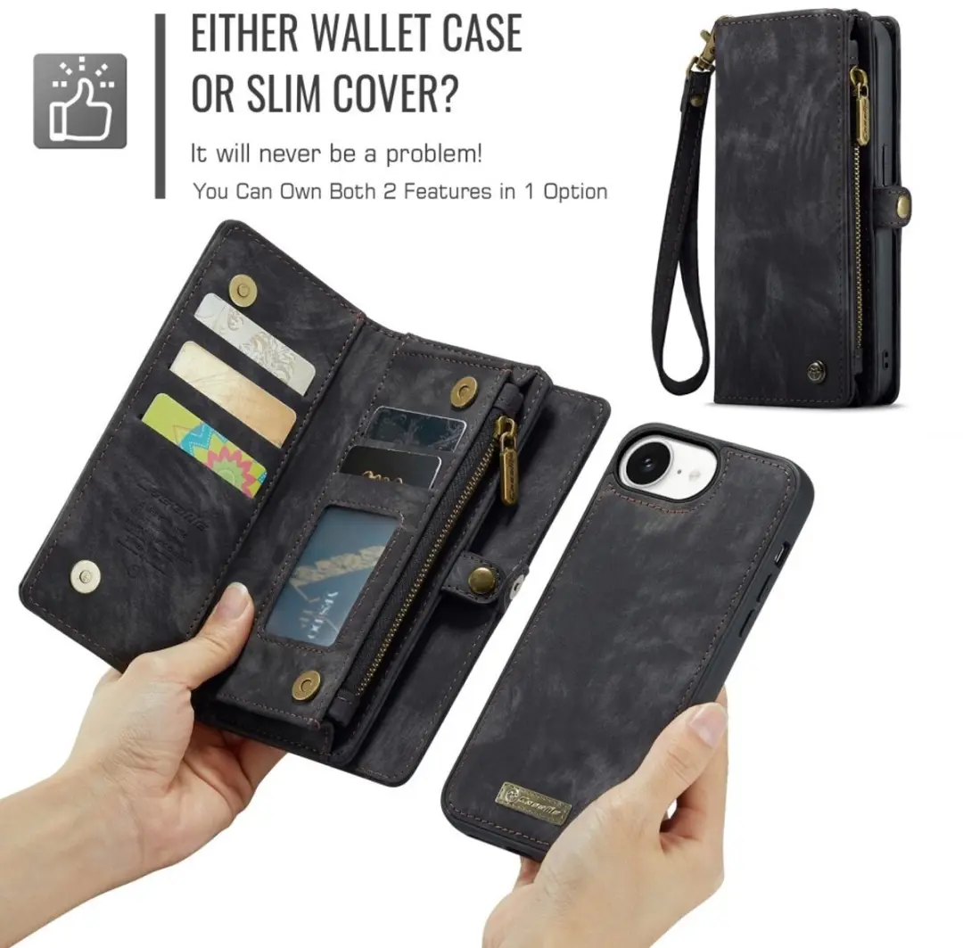 Caseme iPhone 16e Vintage 2-in-1 Portemonnee Hoesje - 8 Pasjes - Zwart