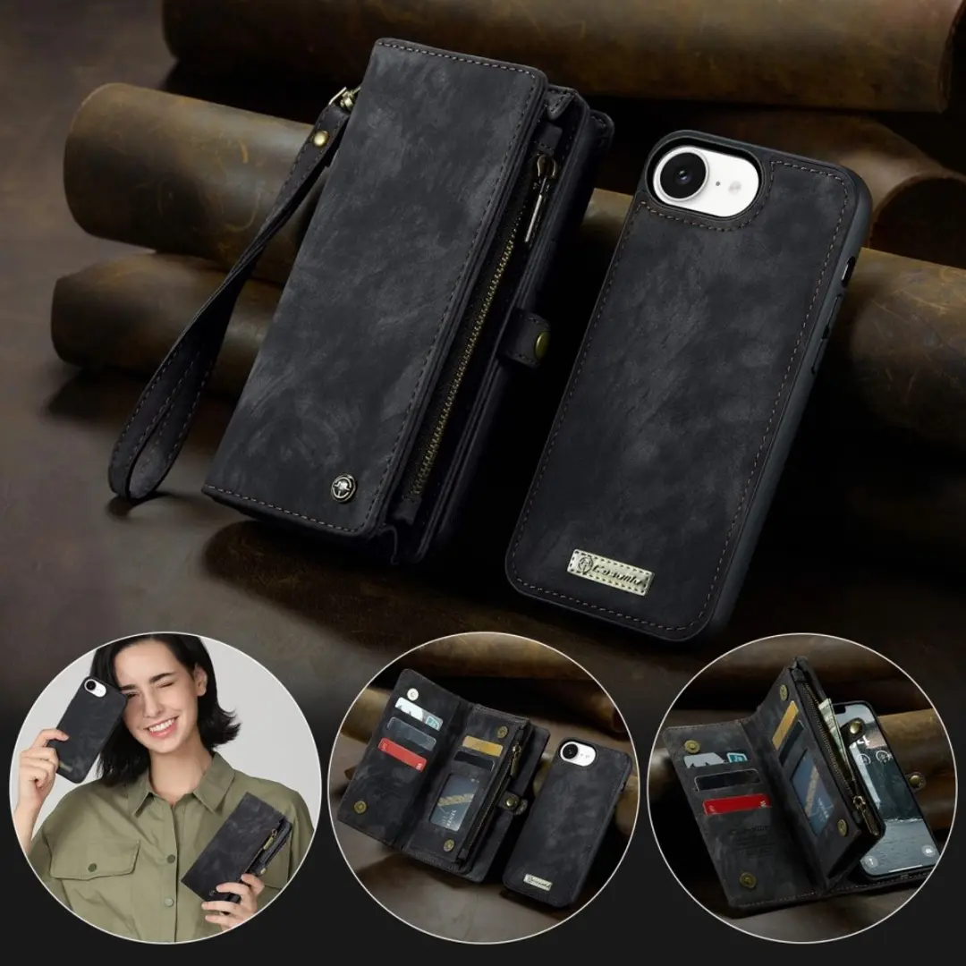 Caseme iPhone 16e Vintage 2-in-1 Portemonnee Hoesje - 8 Pasjes - Zwart