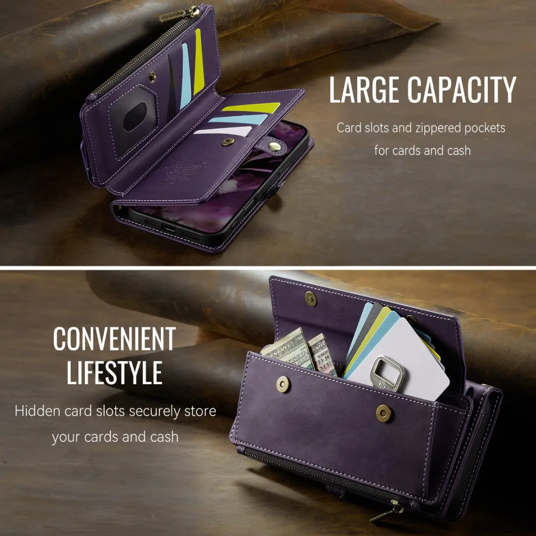 Caseme iPhone 17 Hoesje Portemonnee - 9 Pasjes - Paars