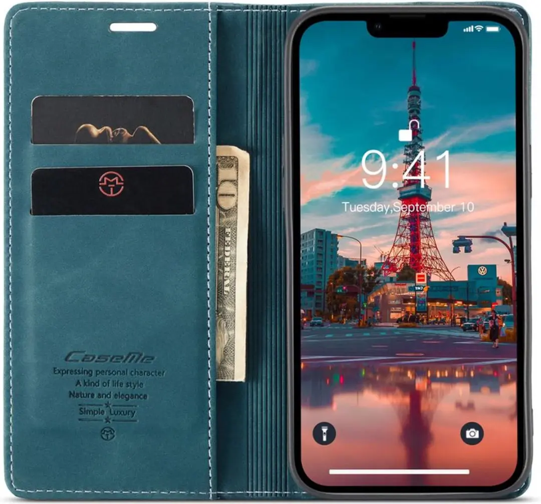 Caseme Bookcase Groen iPhone 14 Hoesje - 2 Pasjes