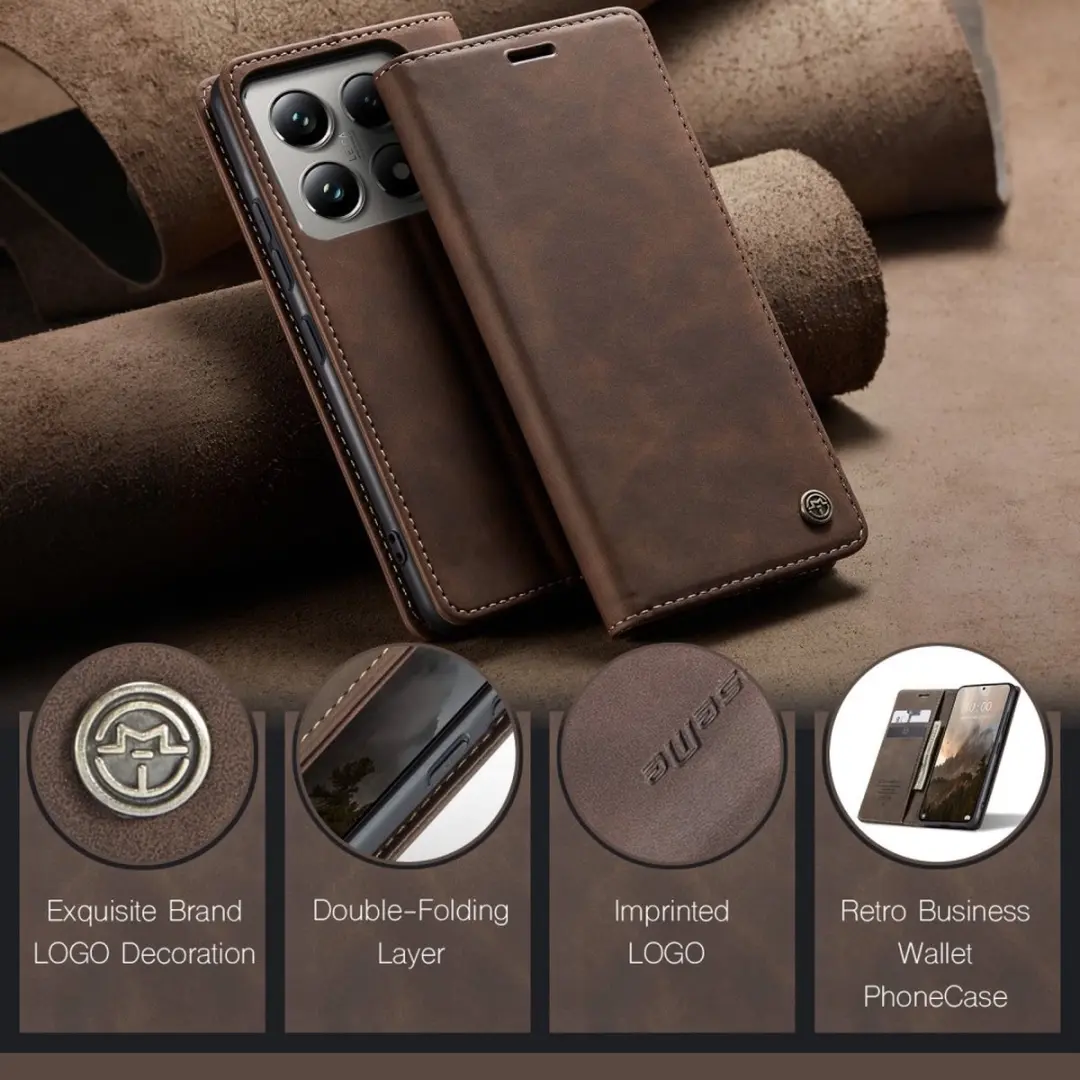 Caseme 013 Book Case Hoesje Xiaomi 14T Pro - 2 Pasjes - Donkerbruin