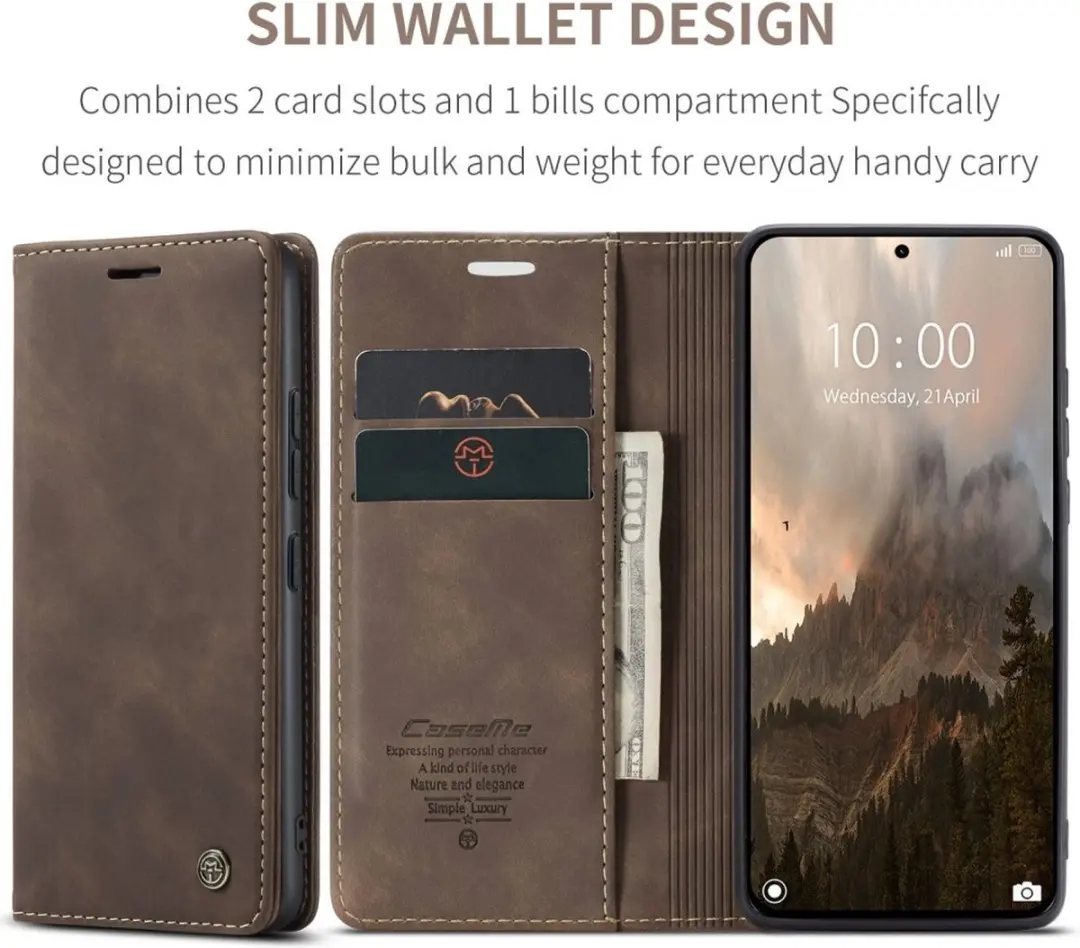 Caseme 013 Book Case Hoesje Xiaomi 14T Pro - 2 Pasjes - Donkerbruin