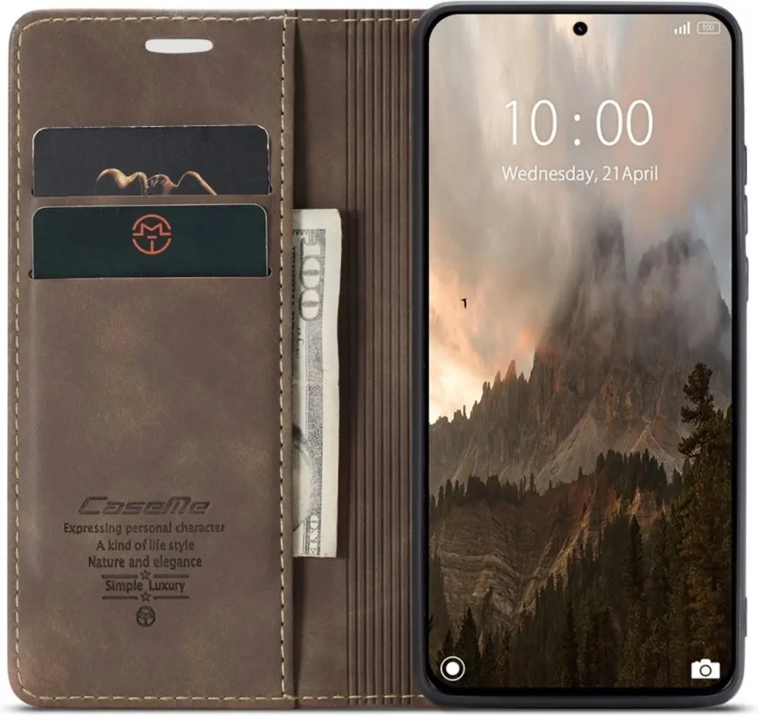 Caseme 013 Book Case Hoesje Xiaomi 14T Pro - 2 Pasjes - Donkerbruin