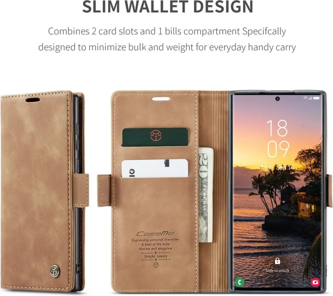 Caseme 013 Book Case Hoesje Samsung Galaxy S25 Ultra - 2 Pasjes - Bruin