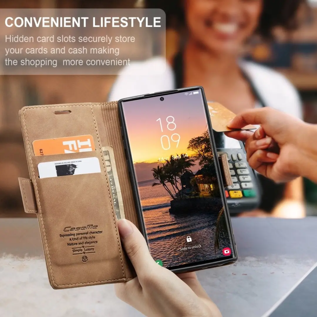 Caseme 013 Book Case Hoesje Samsung Galaxy S25 Ultra - 2 Pasjes - Bruin - afbeelding 6 van 6