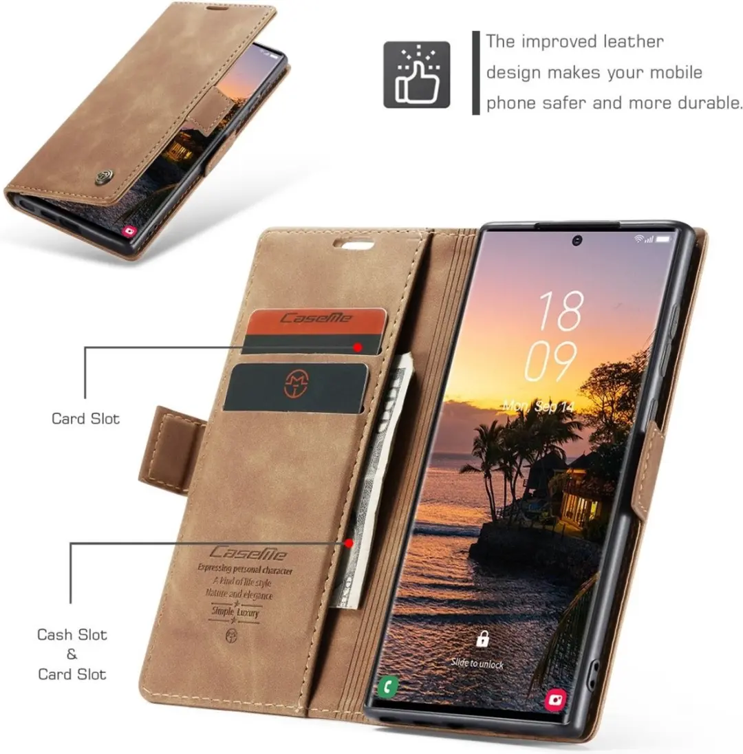 Caseme 013 Book Case Hoesje Samsung Galaxy S25 Ultra - 2 Pasjes - Bruin