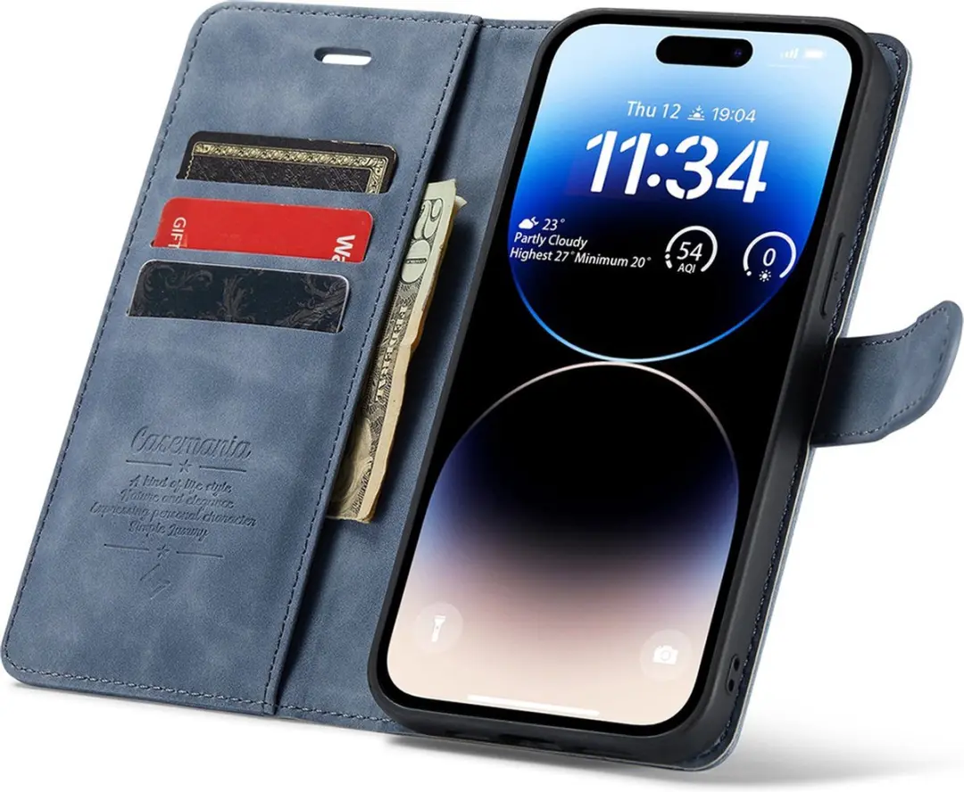 Caseme iPhone 14 Pro Max Bookcase Hoesje - 3 Pasjes - Grijs Kunstleer