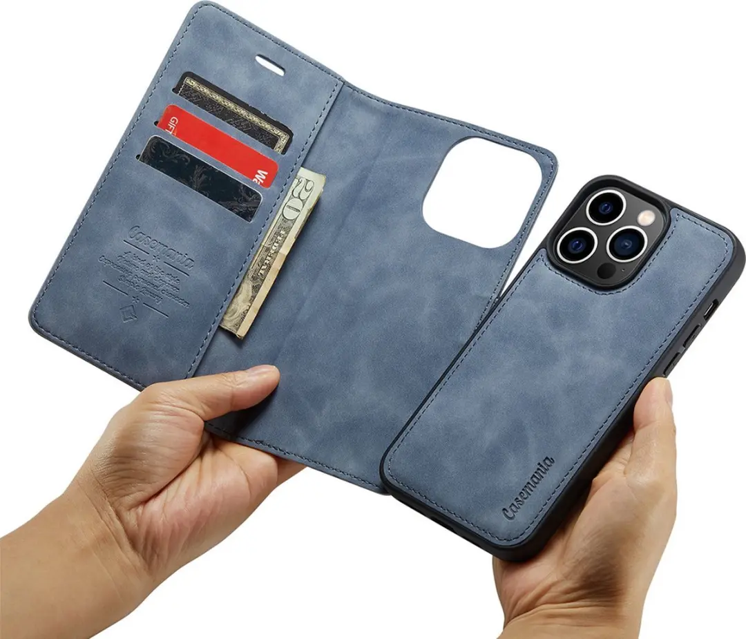 Caseme iPhone 14 Pro Max Bookcase Hoesje - 3 Pasjes - Grijs Kunstleer