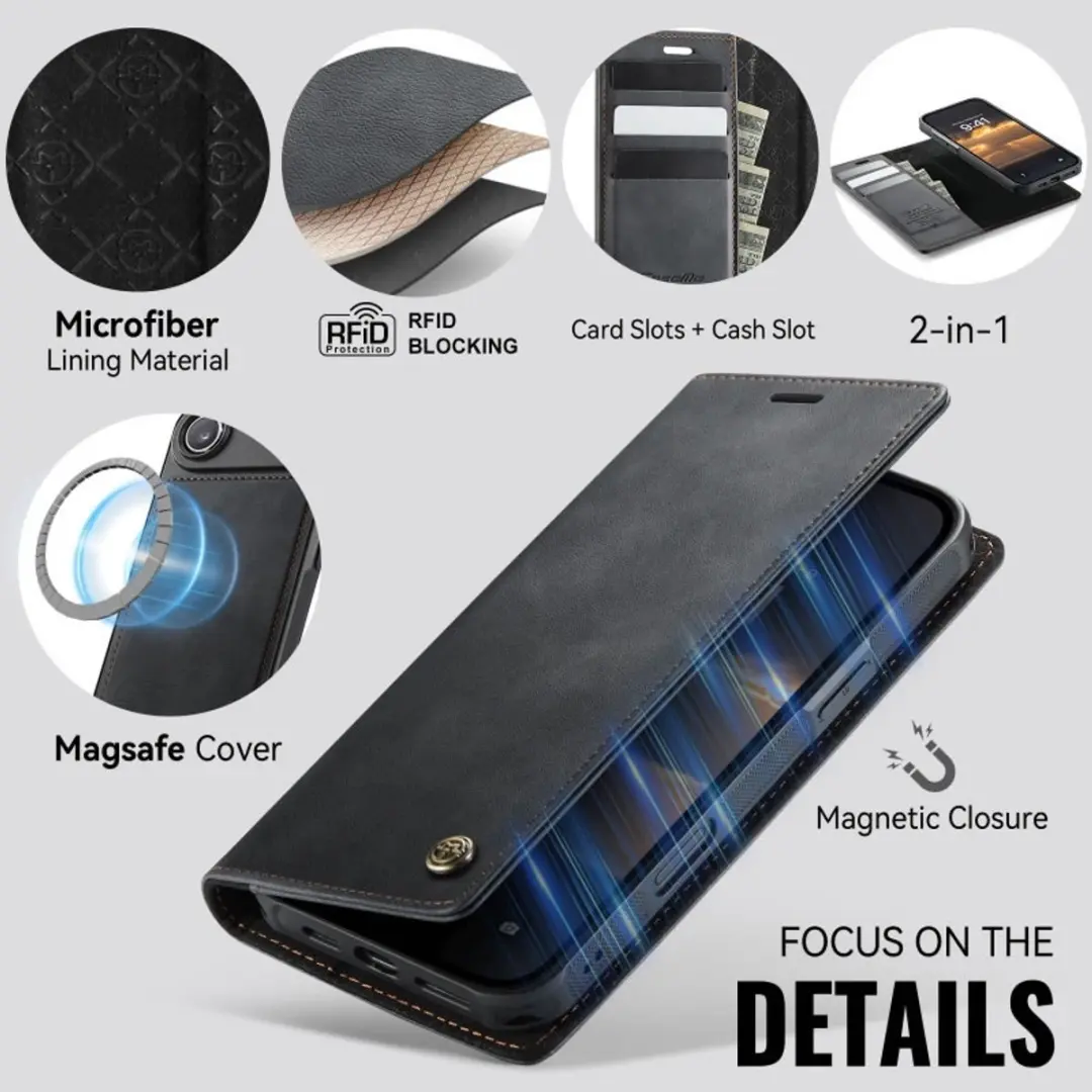 Caseme iPhone Air Portemonneehoes + Backcover - MagSafe - 3 Pasjes - Zwart