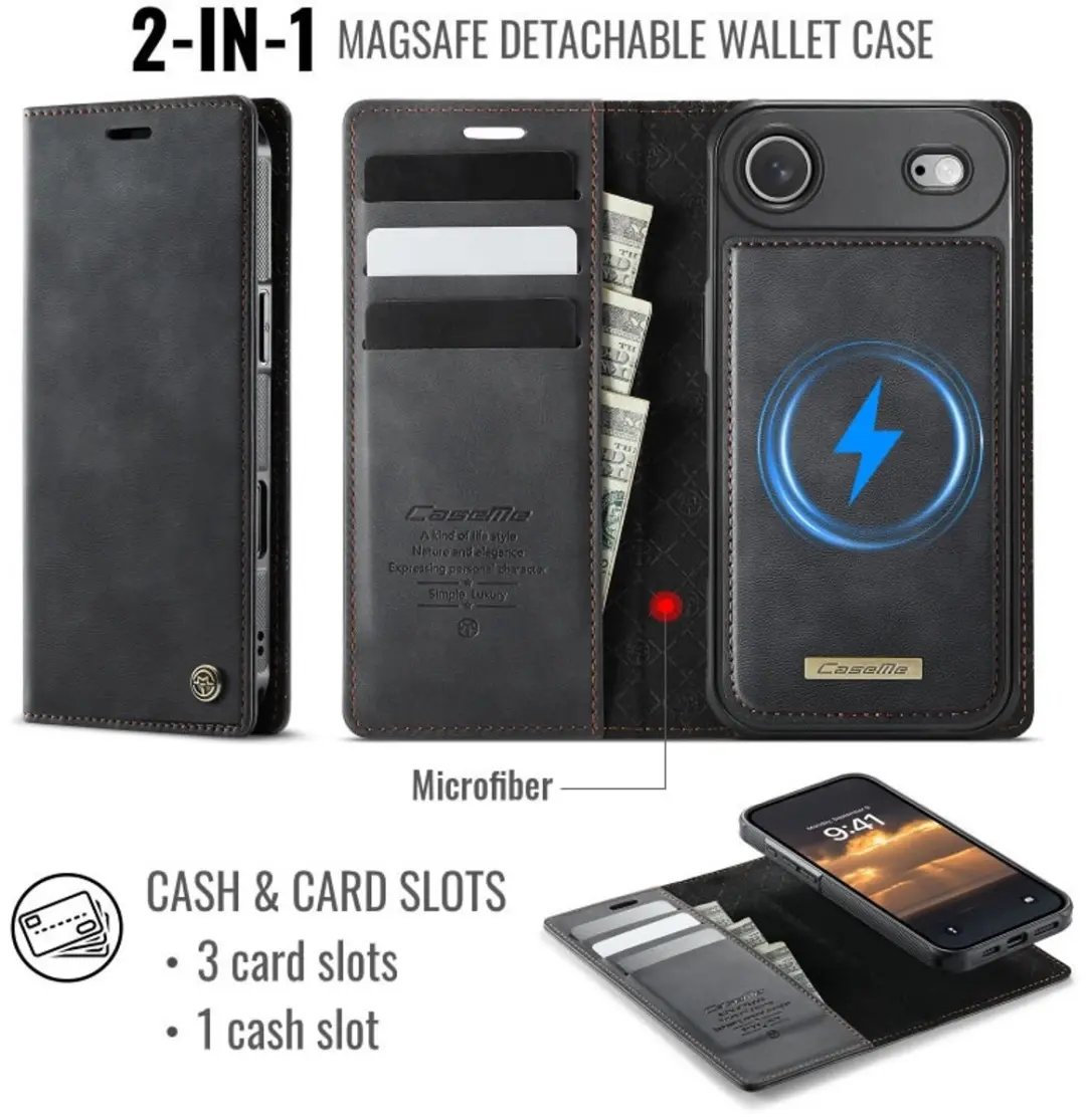 Caseme iPhone Air Portemonneehoes + Backcover - MagSafe - 3 Pasjes - Zwart