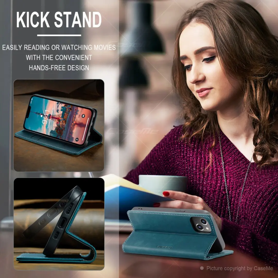 Caseme Retro Wallet Case CSM-37183 - iPhone 14 Plus - Blauw - afbeelding 6 van 6
