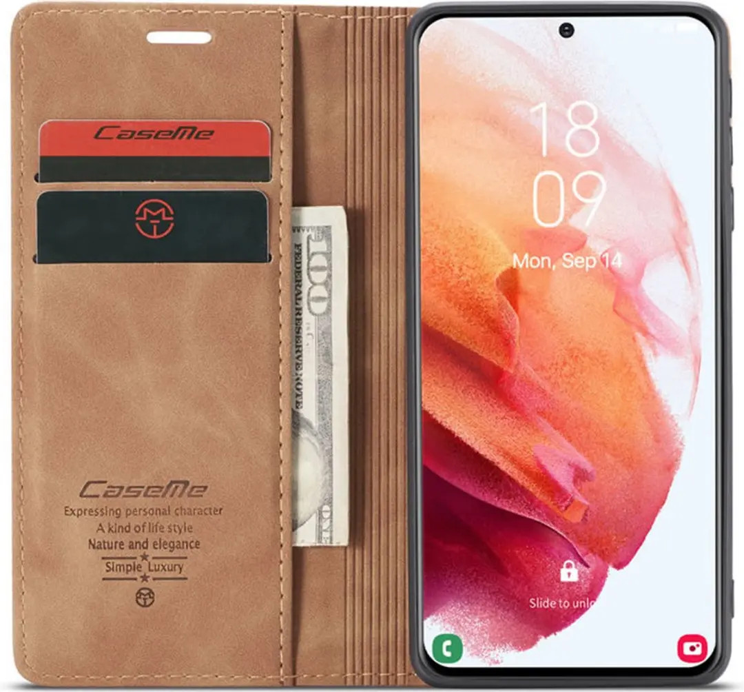Caseme Wallet Book Hoesje G996-15 - Samsung Galaxy S21 Plus - Licht Bruin