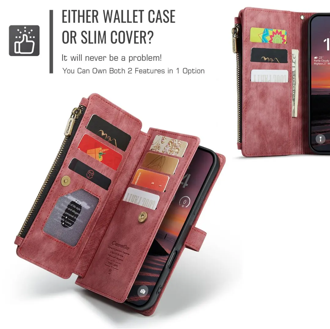Caseme iPhone 17 Pro Max PU Hoesje Portemonnee - Rood - 10 Pasjes