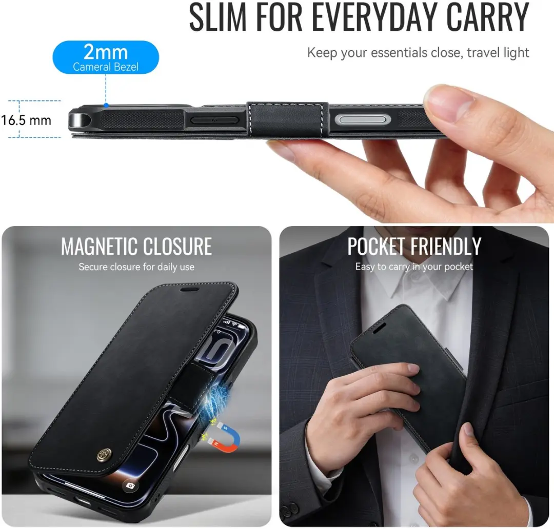 CaseMe 053 Slim Book Case iPhone 17 Pro - MagSafe - 3 Pasjes - Zwart