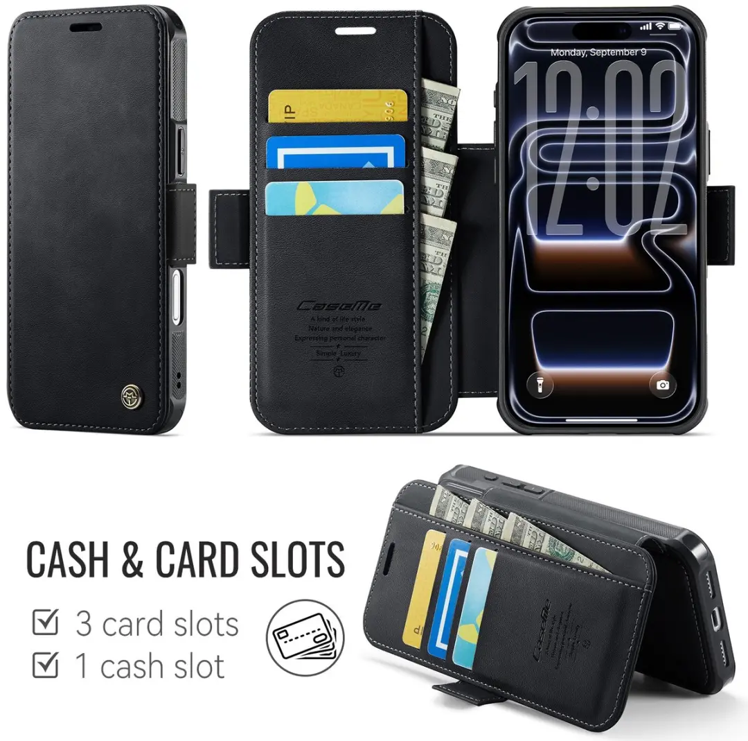 CaseMe 053 Slim Book Case iPhone 17 Pro - MagSafe - 3 Pasjes - Zwart