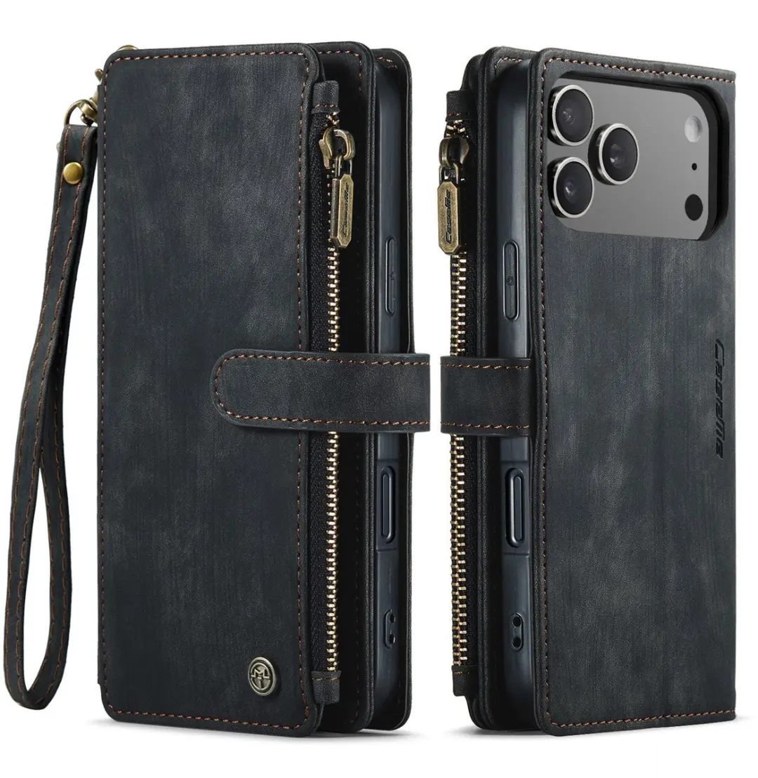 Caseme iPhone 17 Pro Max PU Hoesje Portemonnee - 10 Pasjes - Zwart