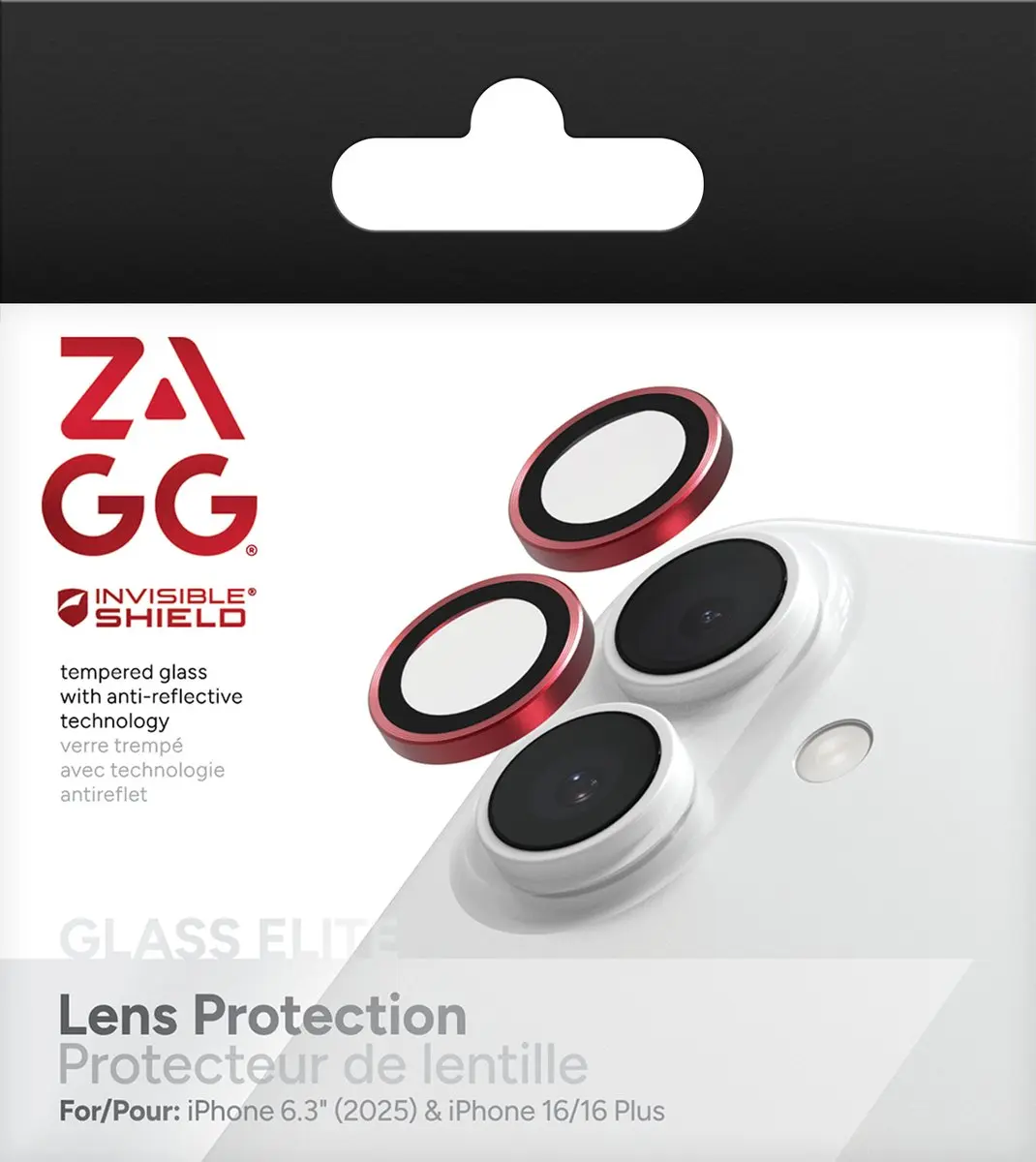 ZAGG Glass Elite Camera Rings iPhone 16/16 Plus/17 - Rood