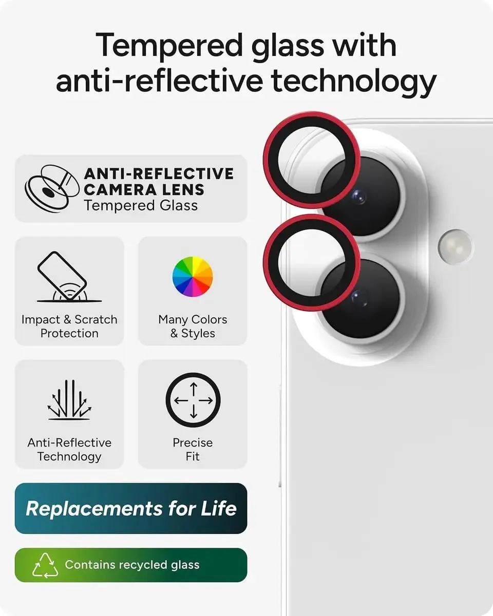 ZAGG Glass Elite Camera Rings iPhone 16/16 Plus/17 - Rood