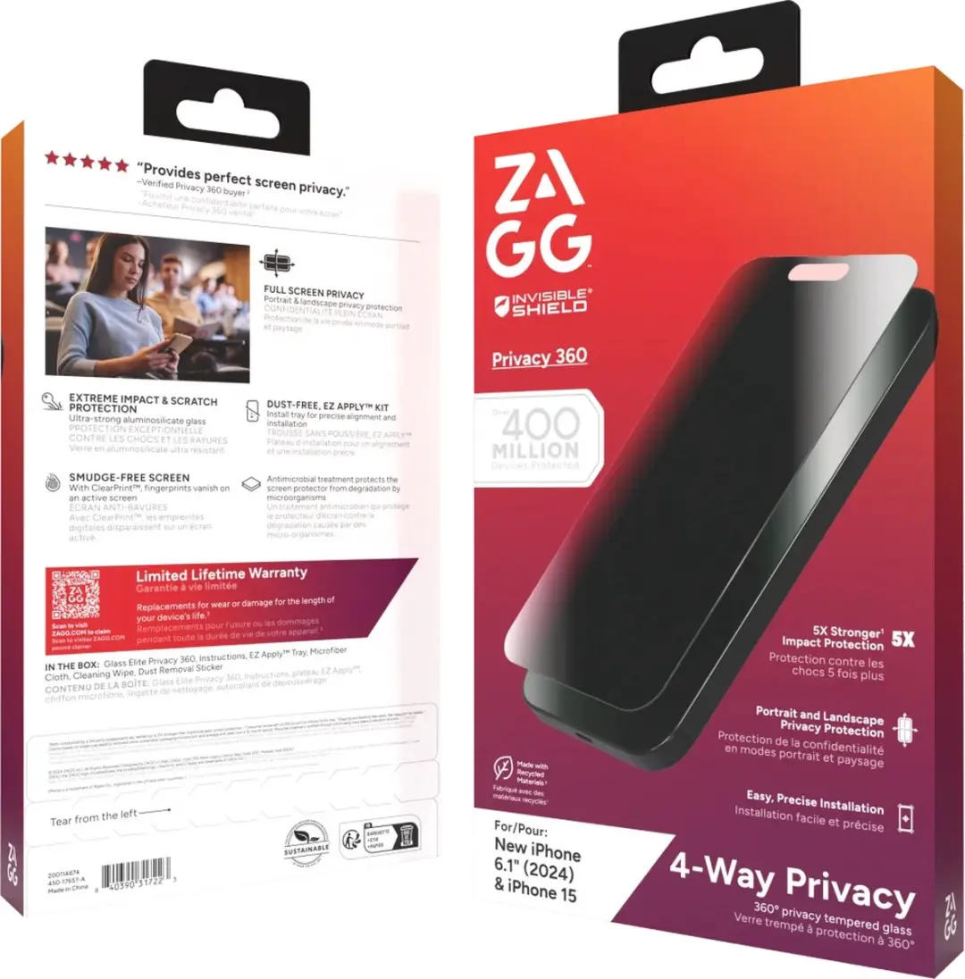 ZAGG InvisibleShield Glass Elite 360° Privacy iPhone 15/16