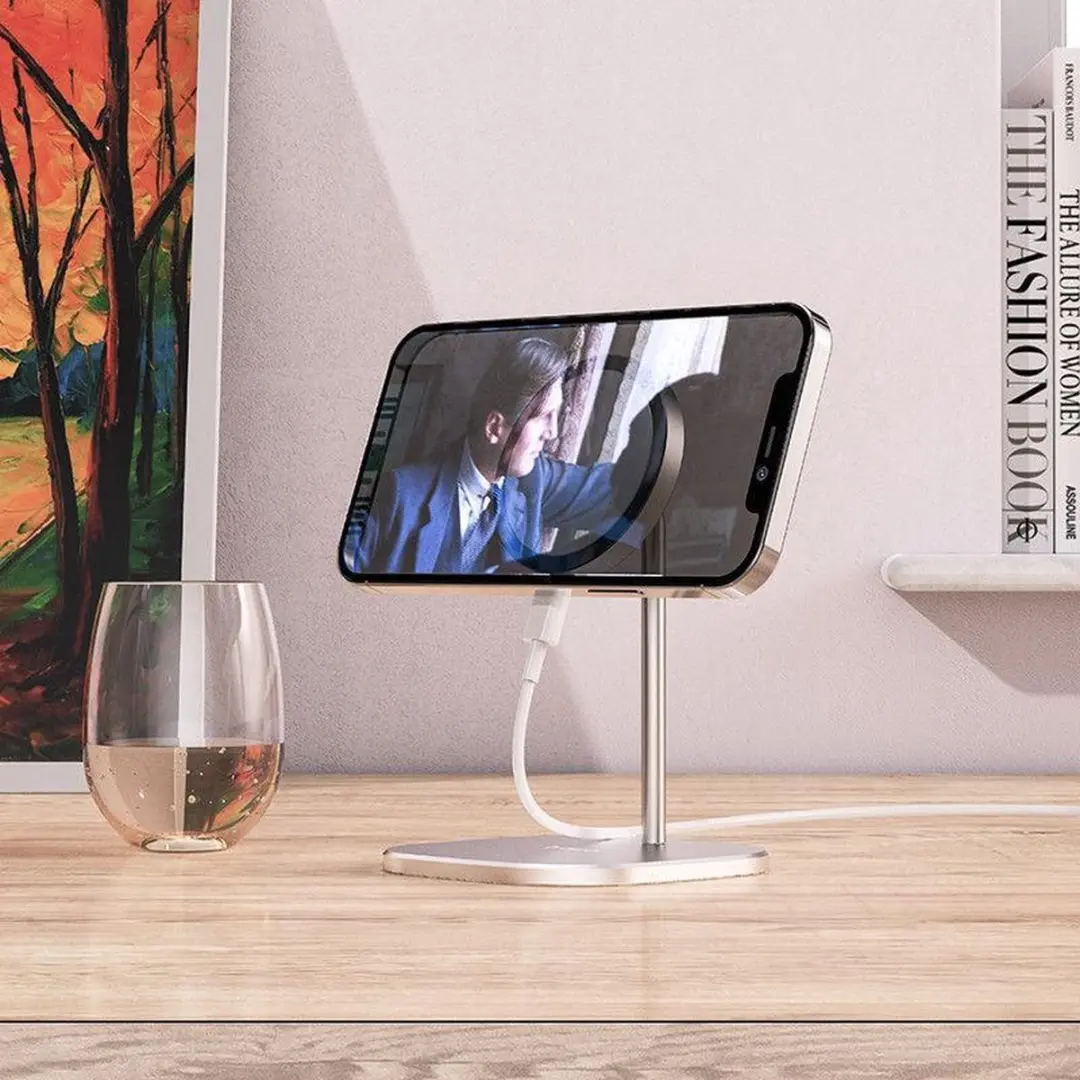 Hoco Telefoonhouder Bureau Draadloos MagSafe 15W - Zilver/Wit