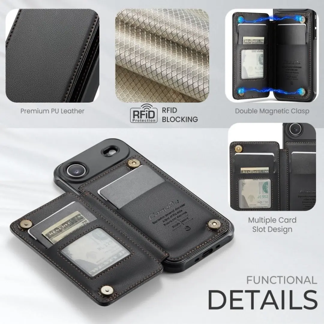 Caseme Portemonnee Backcover iPhone Air - Anti-RFID - 4 Pasjes - Zwart - afbeelding 6 van 6