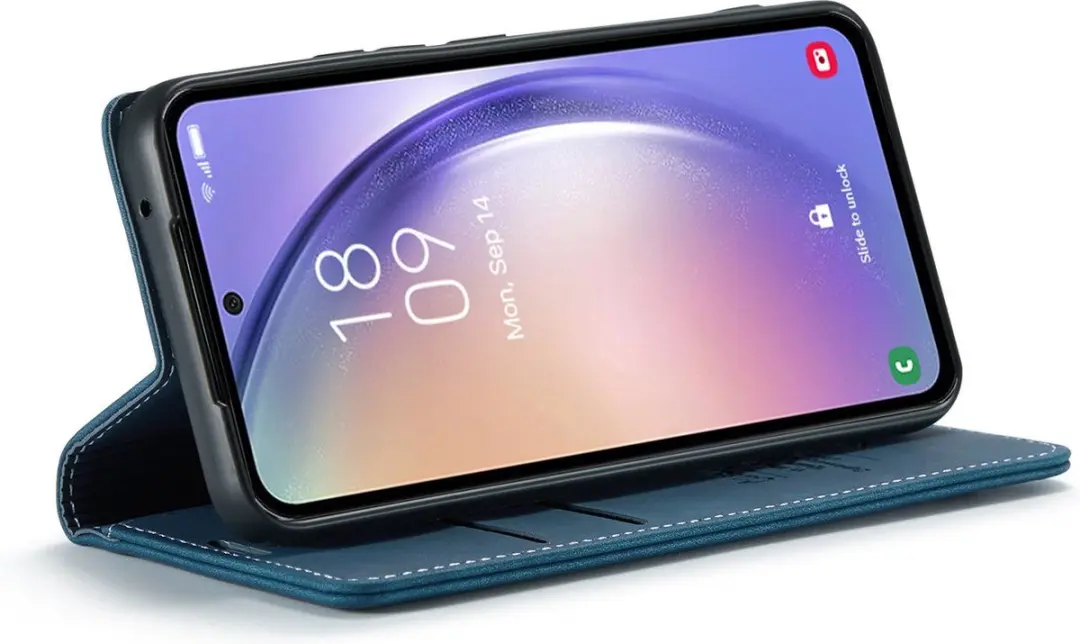 Caseme Samsung Galaxy A54 Hoesje - Effen Donkerblauw Kunstleer