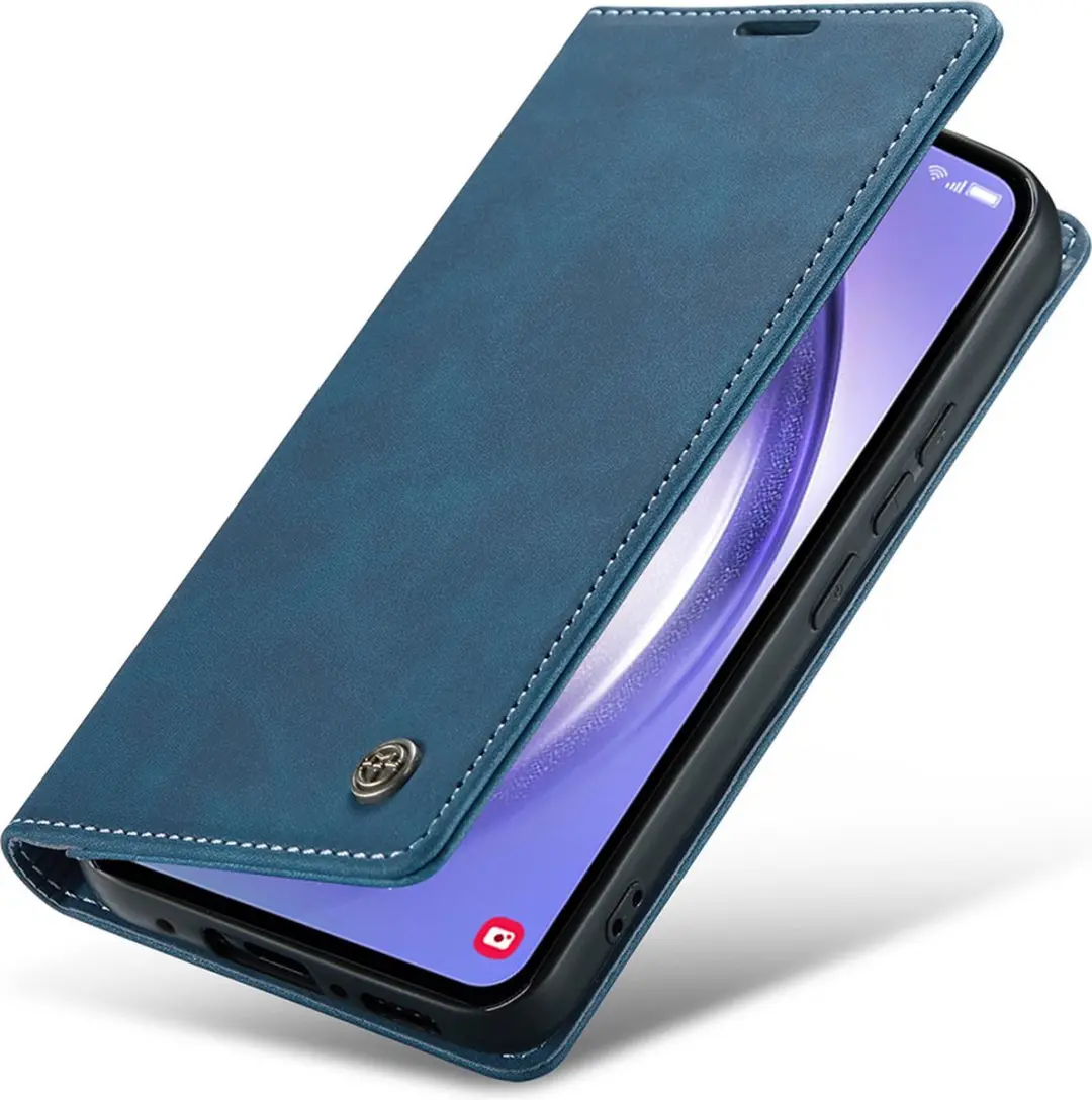 Caseme Samsung Galaxy A54 Hoesje - Effen Donkerblauw Kunstleer