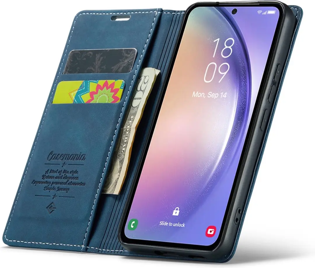 Caseme Samsung Galaxy A54 Hoesje - Effen Donkerblauw Kunstleer