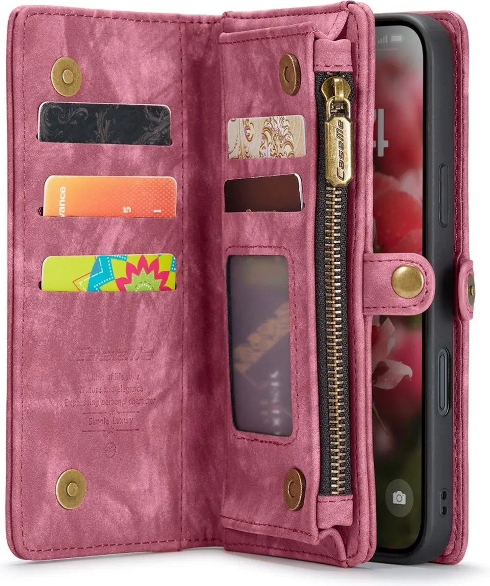 Caseme iPhone 16 Vintage 2-in-1 Hoesje - Rood - 8 Pasjes - afbeelding 6 van 6