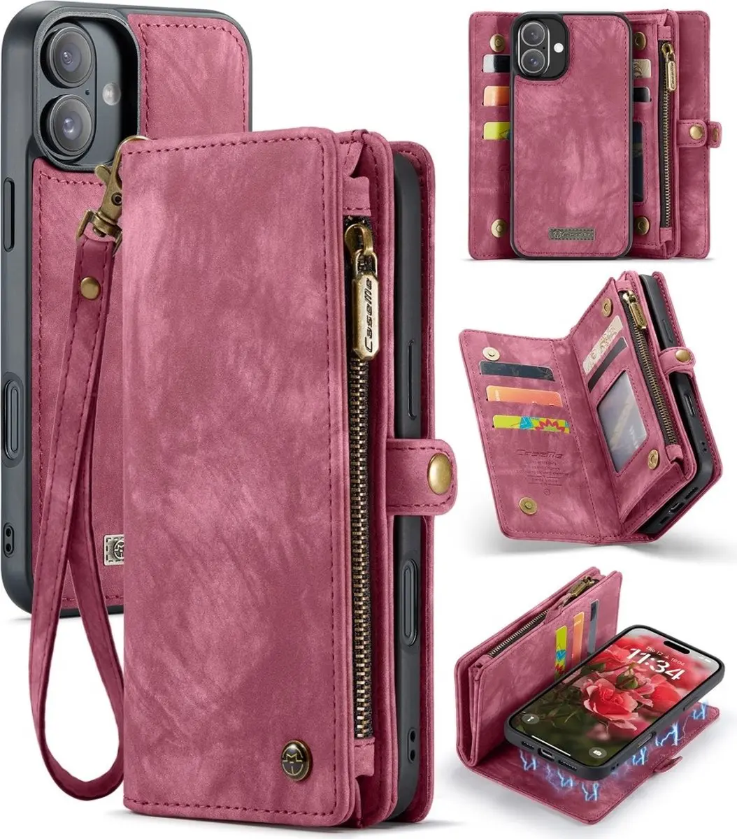 Caseme iPhone 16 Vintage 2-in-1 Hoesje - Rood - 8 Pasjes