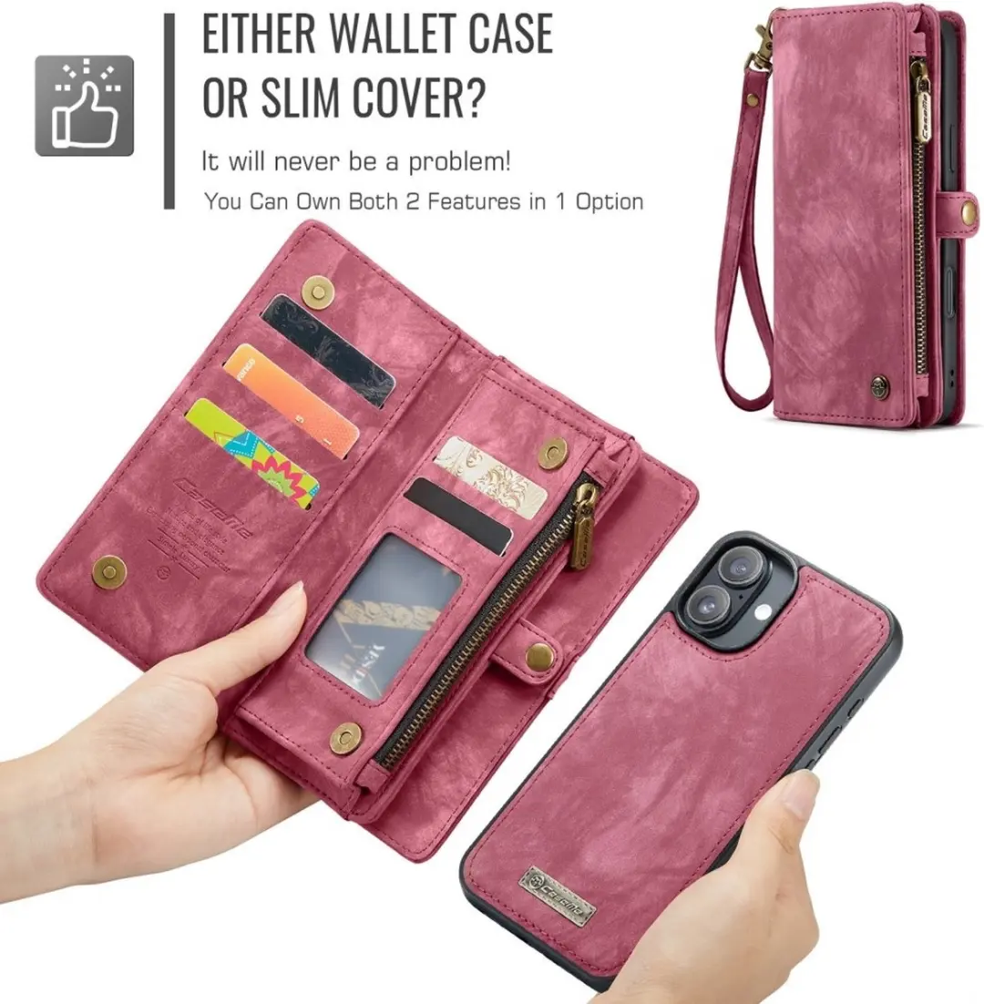 Caseme iPhone 16 Vintage 2-in-1 Hoesje - Rood - 8 Pasjes