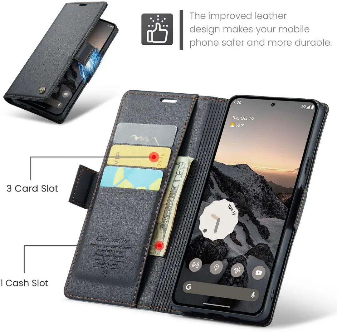 Caseme Wallet Case Google Pixel 10a - RFID & Magneetsluiting - Zwart