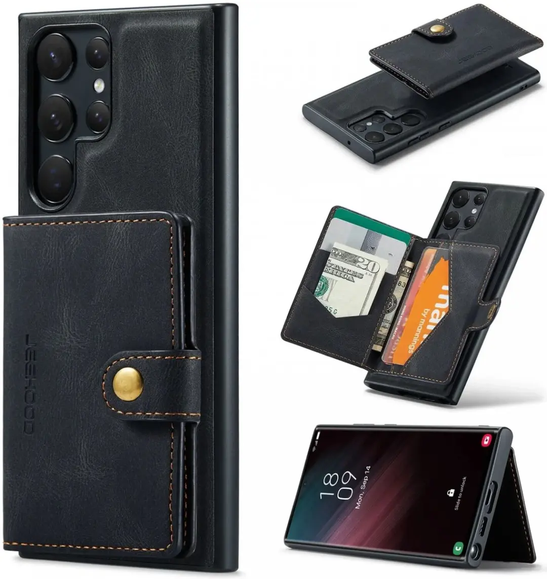 Caseme JH-01 Hoesje Samsung Galaxy S23 Ultra - 4 Pasjes Zwart