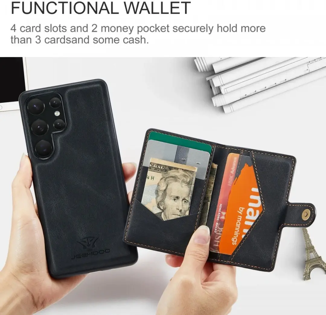 Caseme JH-01 Hoesje Samsung Galaxy S23 Ultra - 4 Pasjes Zwart