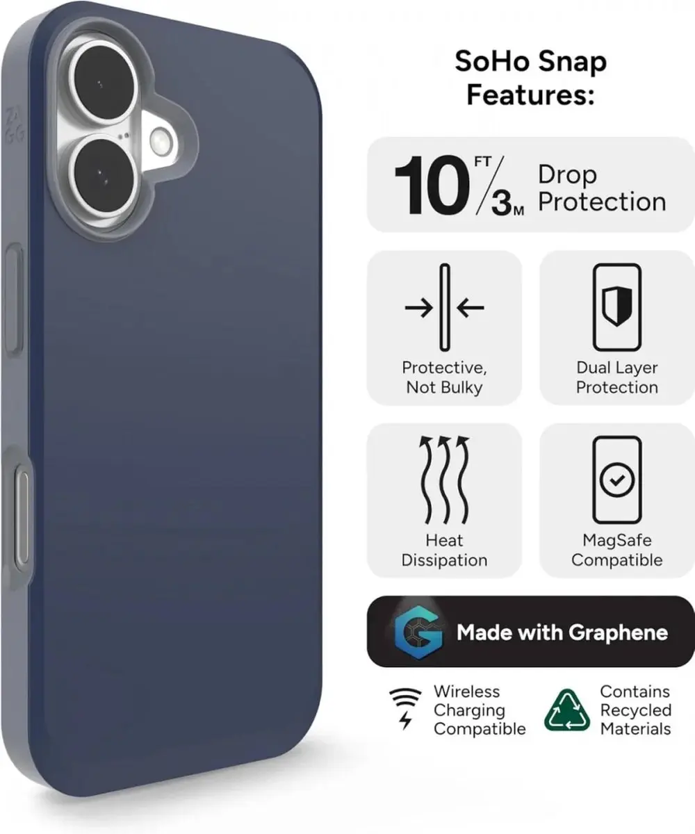 ZAGG SoHo Snap Mag iPhone 16 Hoesje - Blauw - 702315226