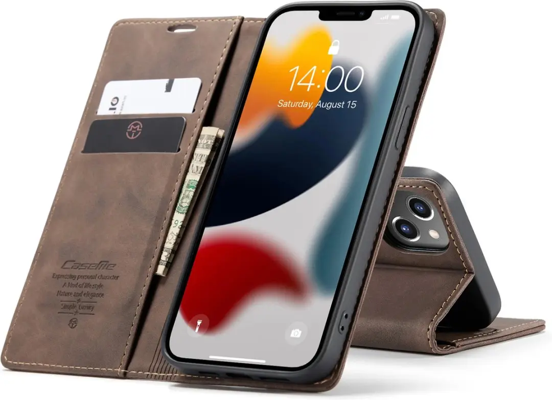 Caseme Luxe Bookcase iPhone 13 - Bruin - 6 Pasjes